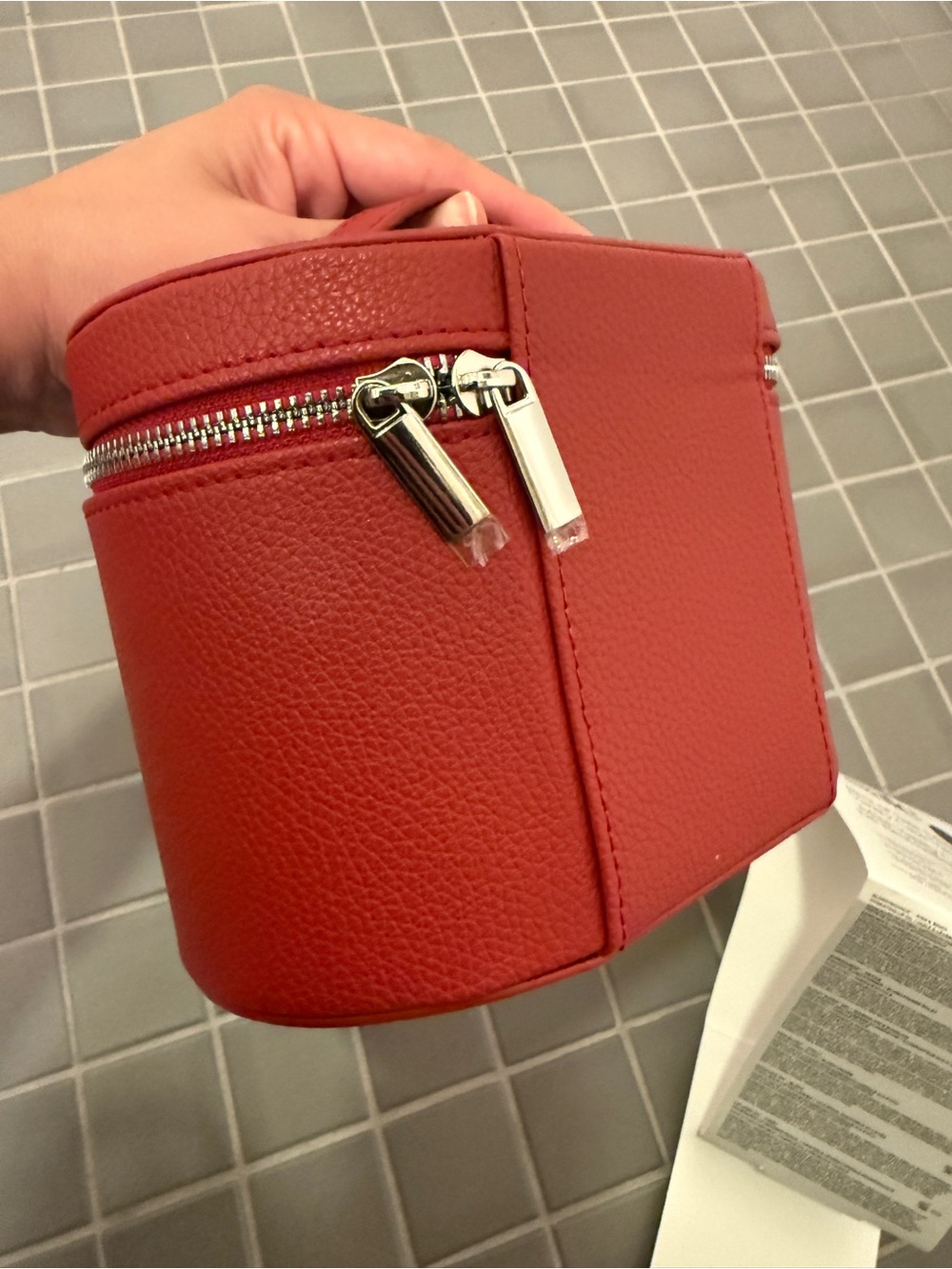 Saie Round Mini Vanity Case in Bold Red - Picture 3 of 6